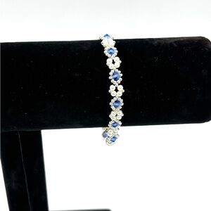 Hand Crafted Dainty Blue Crystal and Pearl Bracelet